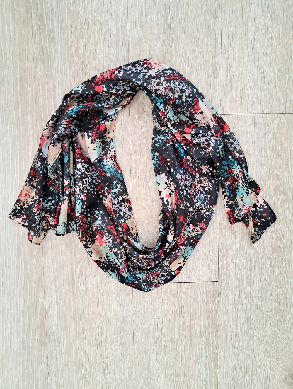 Lightweight Black Multi-Color Patterned Women's Scarf
